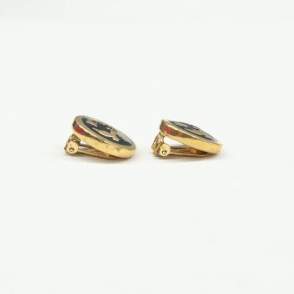 100% Authentic DIOR Pendientes Gold&Black Metal Clip-On Earrings 302-092924 - Picture 7 of 8